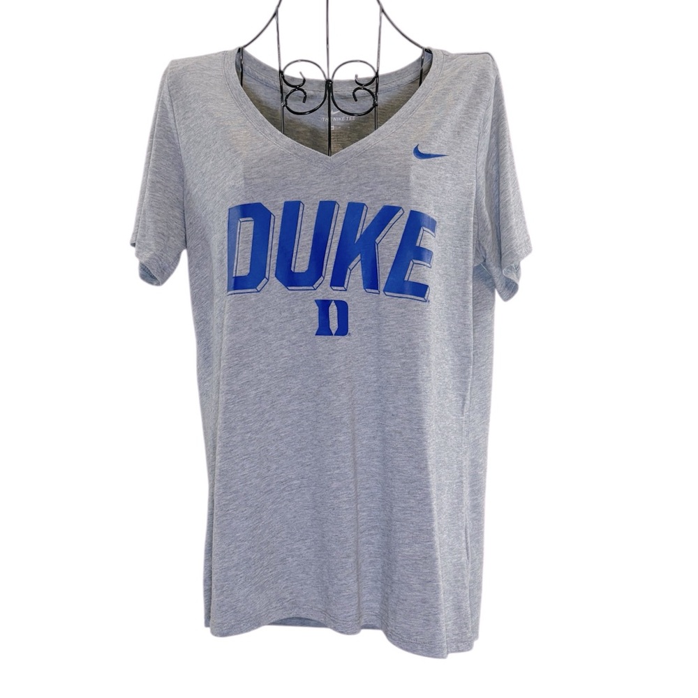 Nike Duke Blue Devils Gray V-Neck Short Sleeve College Graphic T-Shirt Size M